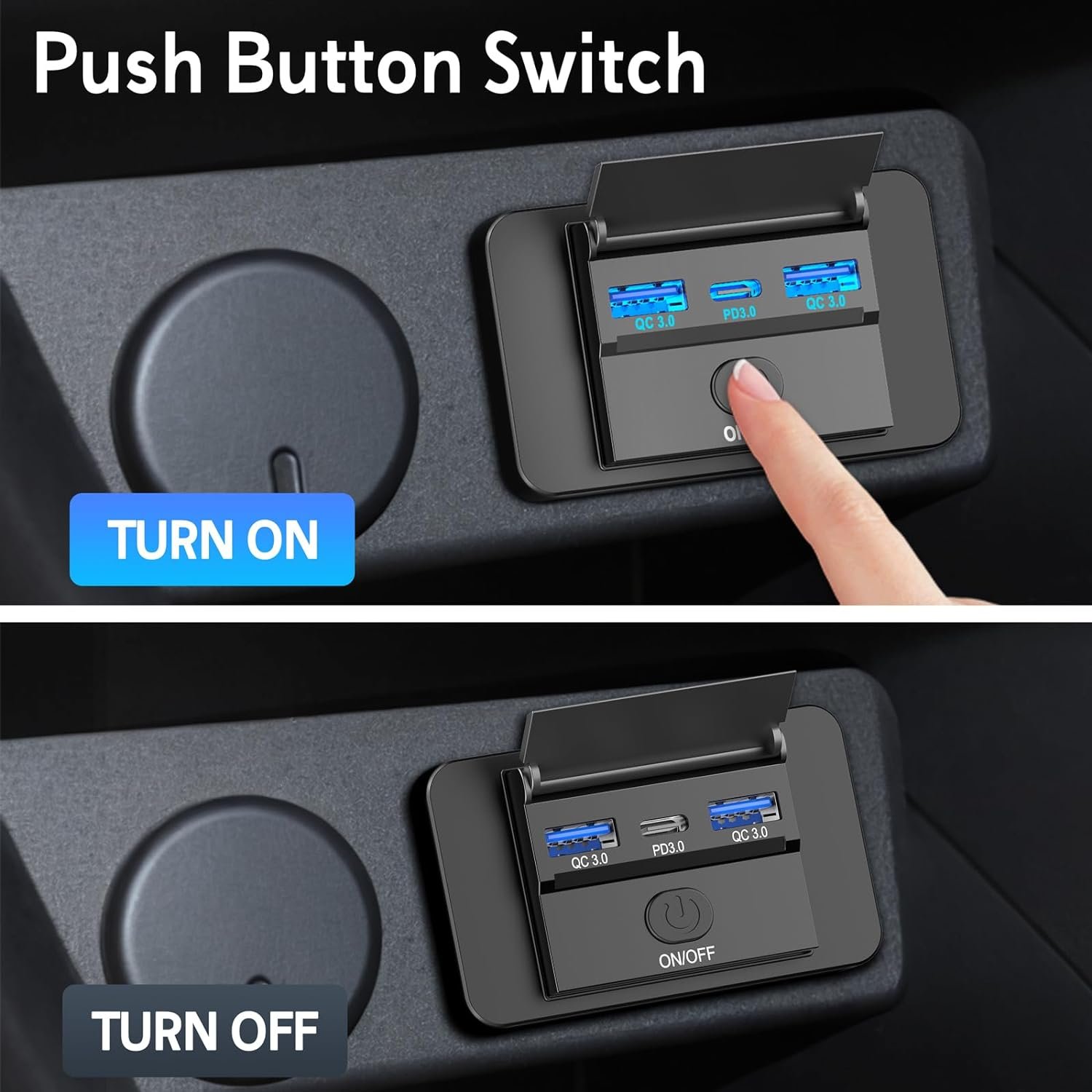 12v Bus RV 72W Wall Mount Dual QC3.0+PD USB C 3 Ports Charger Socket with Button Switch