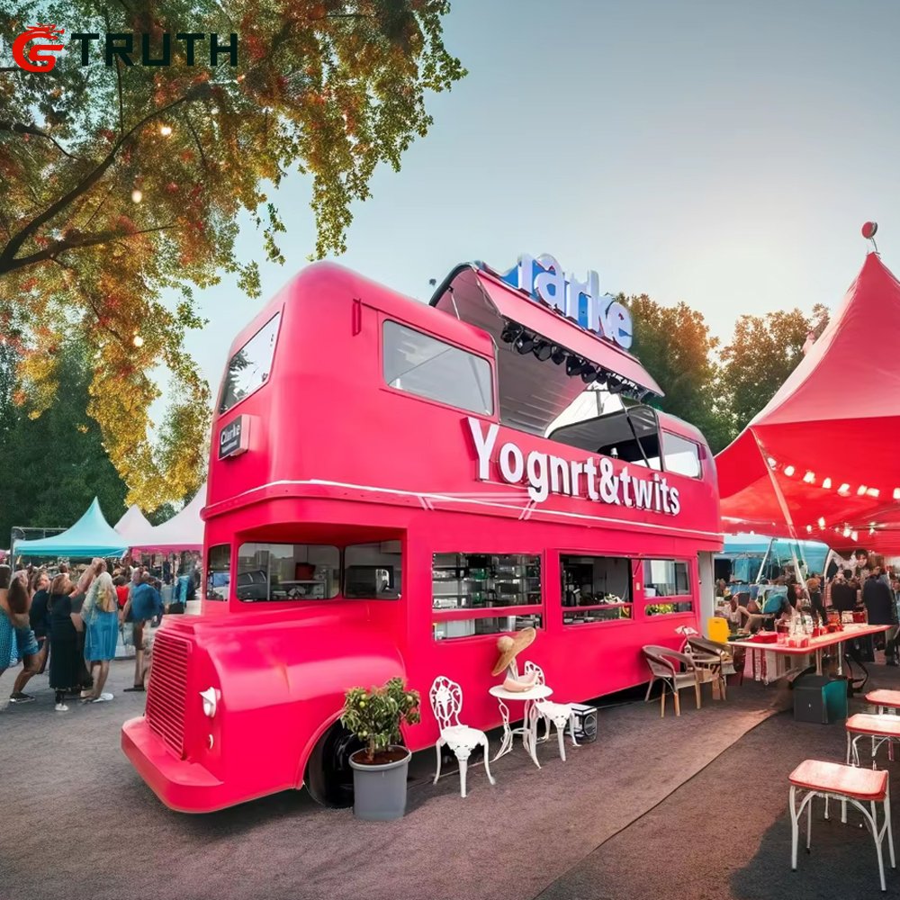 Mobile Automatic Double Decker Bus Dining Food Cart Bbq Coffee Hot Dog Pizza Cart Double Deck Food Bus