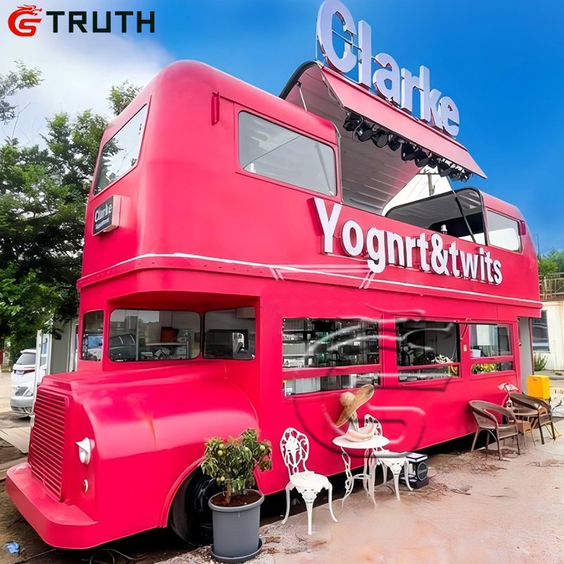 Mobile Automatic Double Decker Bus Dining Food Cart Bbq Coffee Hot Dog Pizza Cart Double Deck Food Bus