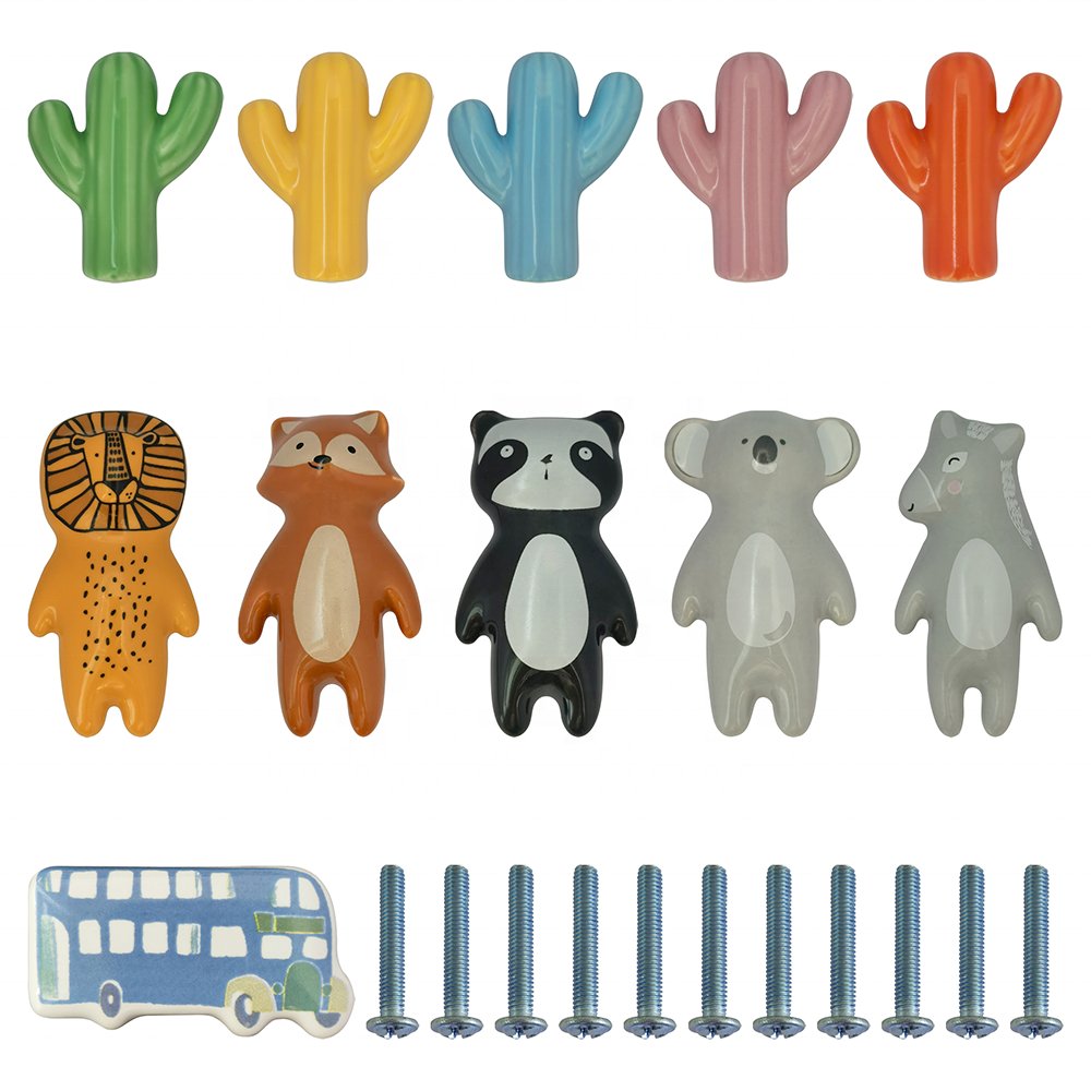 Modern Ceramic Furniture Accessories Cartoon Decorative Handles Cute Colored Drawer Handles for Children's Rooms