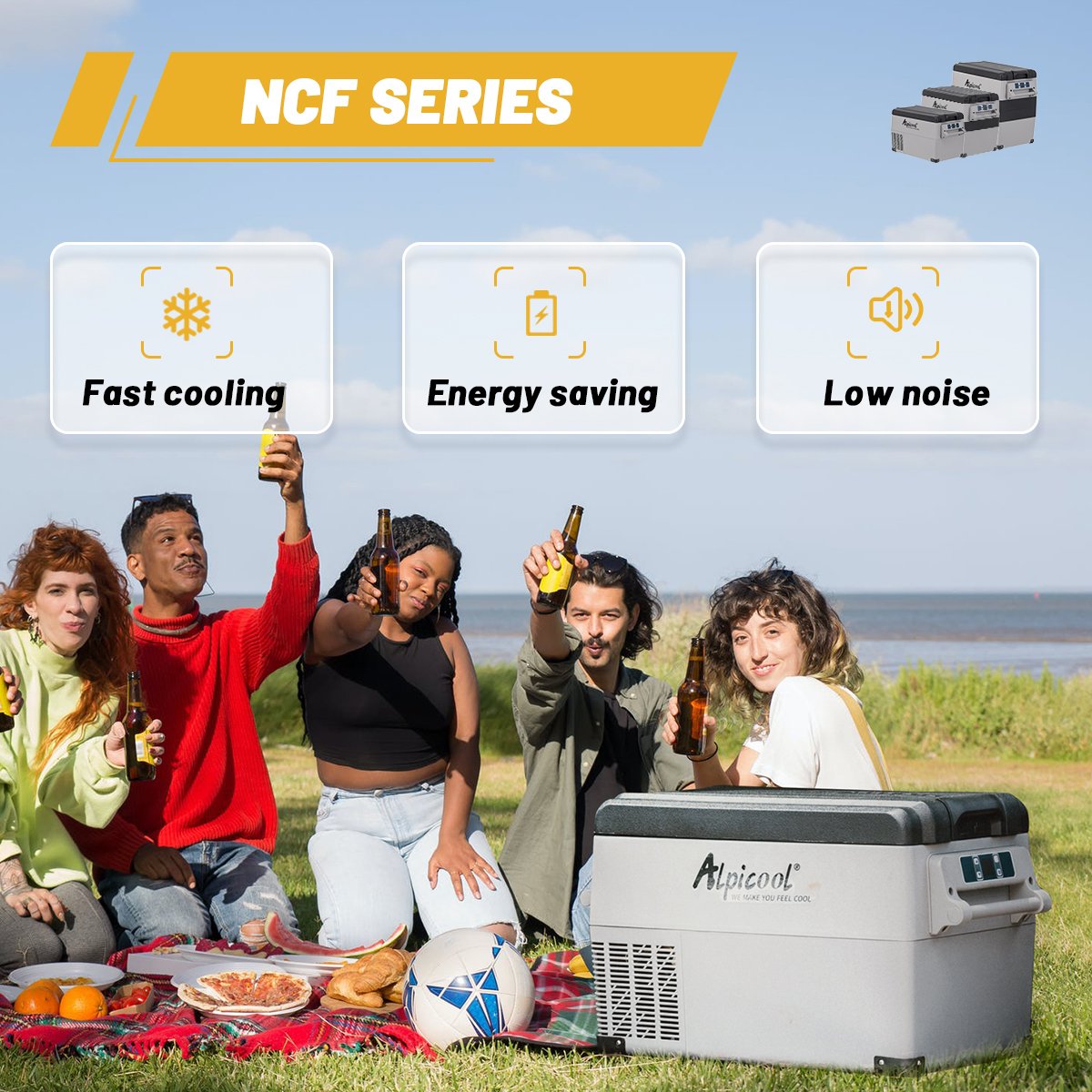 NCF35 Alpicool Portable Car Refrigerator Compressor Fridge Freezer for Picnic With Coaster Built-in LED Light Car Fridges