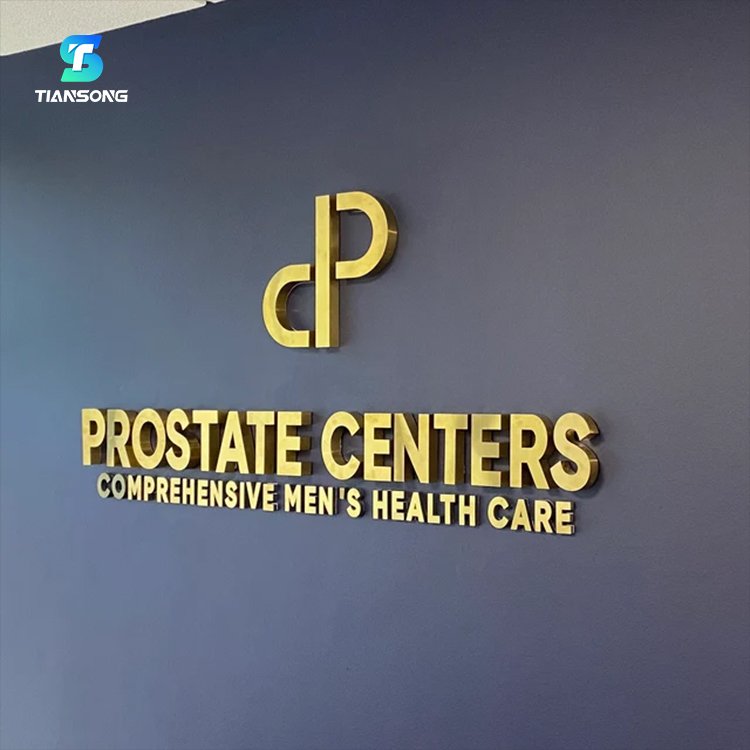 3D Acrylic Signage Custom Stainless Steel Brushed Gold Letters for Store Company Wall Logo Sign