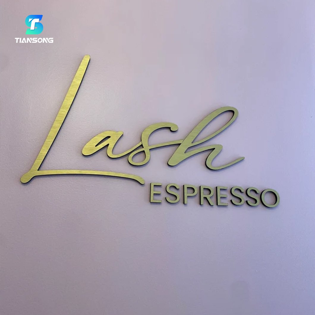 3D Acrylic Signage Custom Stainless Steel Brushed Gold Letters for Store Company Wall Logo Sign