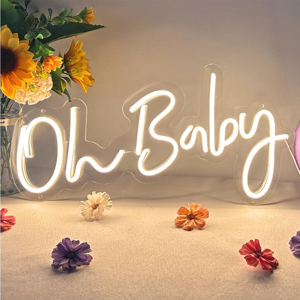Oh Baby Neon Sign with Dimmer Switch for Baby Shower Decorations Gender Reveal Room Decor USB Powered LED Neon Lights