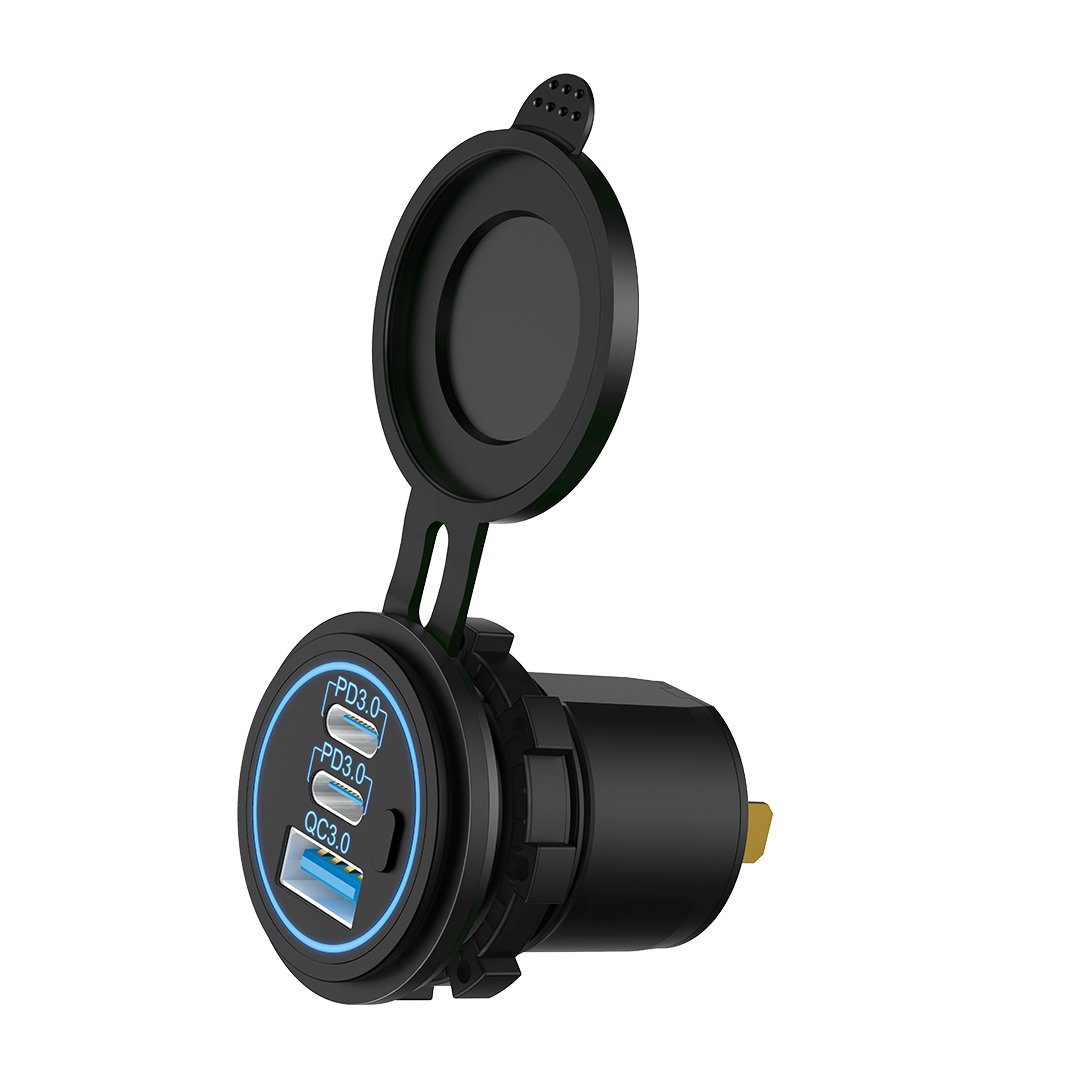 Custom Embedded Two Type C Pd and One Usb Qc 12V 24V Usb Mobile Chargers Charger Outlet Socket for Bus Coach Electric Scooter