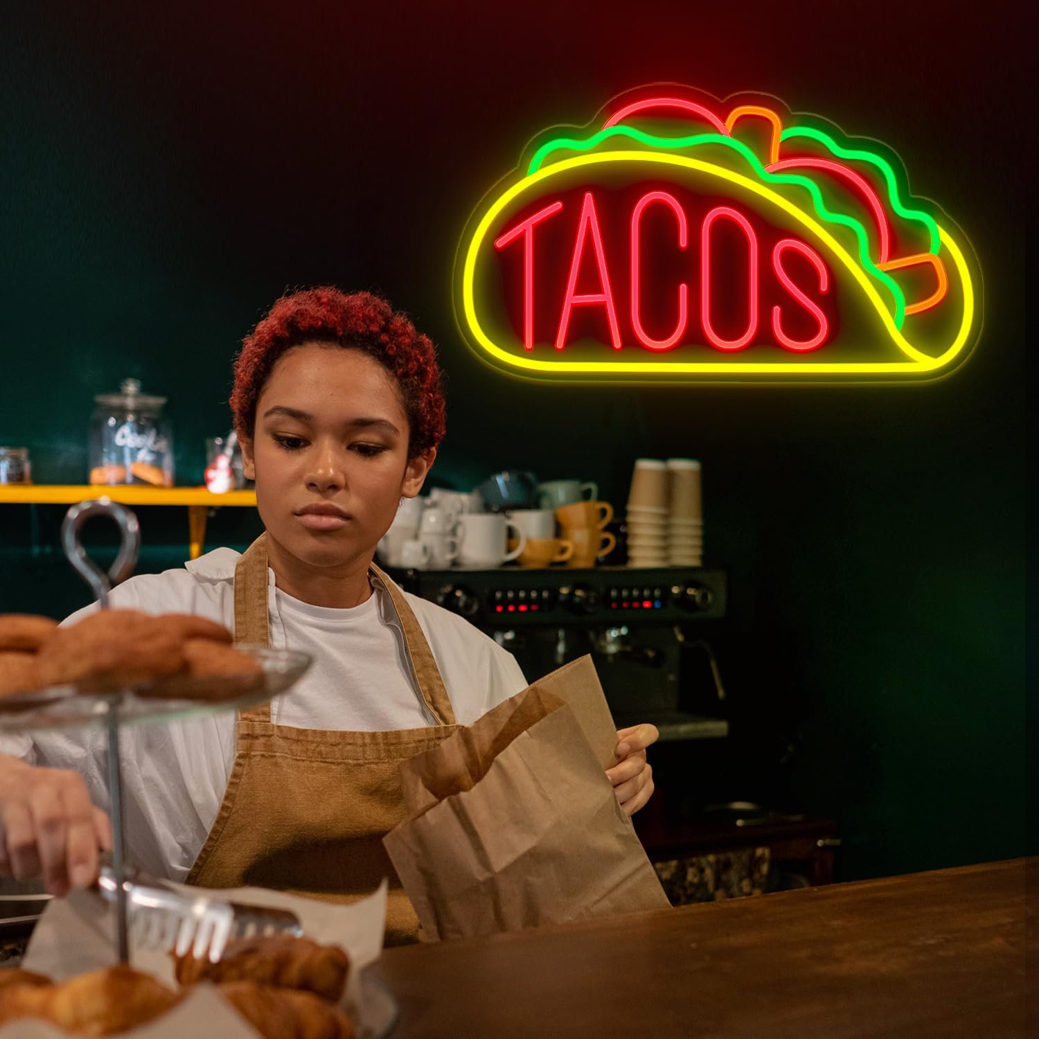 Tacos LED Sign Dimmable LED Neon Signs for Wall DecorationTortilla Tacos Shop Beer Bar Pub Restaurant Christmas Decoration