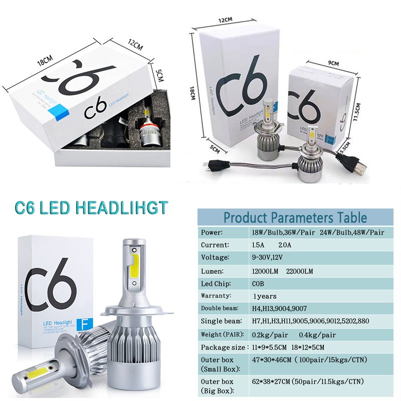 GVIEW C6 High Power LED Headlight Bulb New 3800LM 36W H4 H7 9005 9006 High/Low Beam H11 Car LED Headlights Luces LED