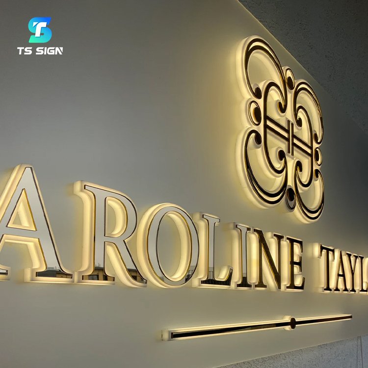 Custom Led Illuminated Sign Acrylic Glowing Letters Stainless Steel Backlit Electronic Sign Light up Company Lobby Business Sign