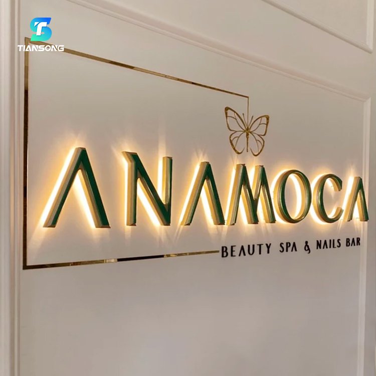 Custom Led Illuminated Sign Acrylic Glowing Letters Stainless Steel Backlit Electronic Sign Light up Company Lobby Business Sign