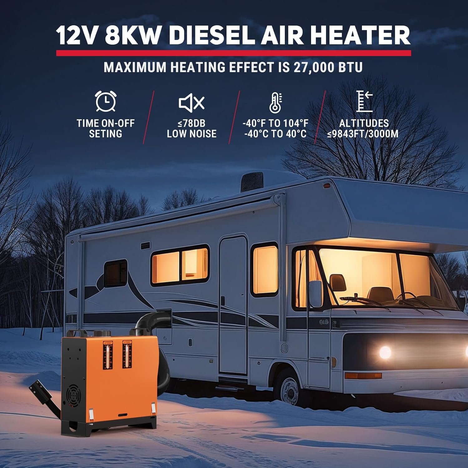 OGMIE All-in-One 2/5kw 12/24v Visible Fuel Tank Diesel Integrated Thermostat Parking Heater for Bus Truck RV Boat or Room