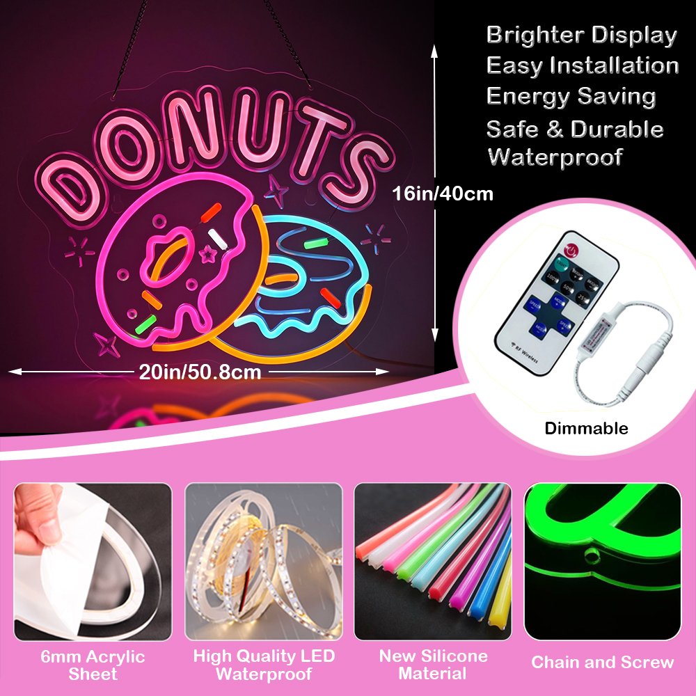 Hot Sale Neon Light Fast Food Fusion Donughnut Hamburger Neon Sign for Restaurant Shop Wall Business Decoration