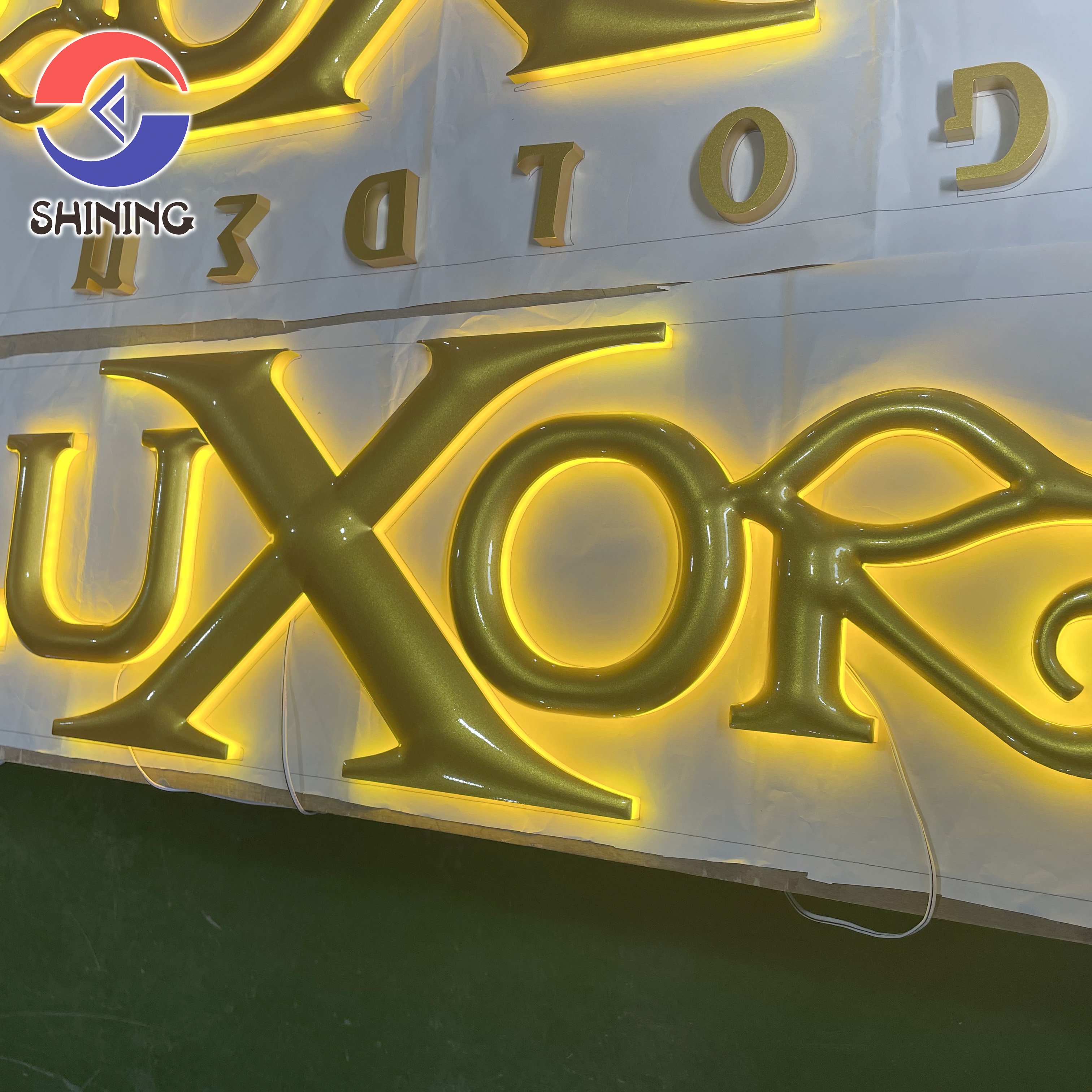 Shining Sign Channel Letters Custom Stainless Steel Painted Mirror Gold Color Back Light Letters for Company Wall Name Art