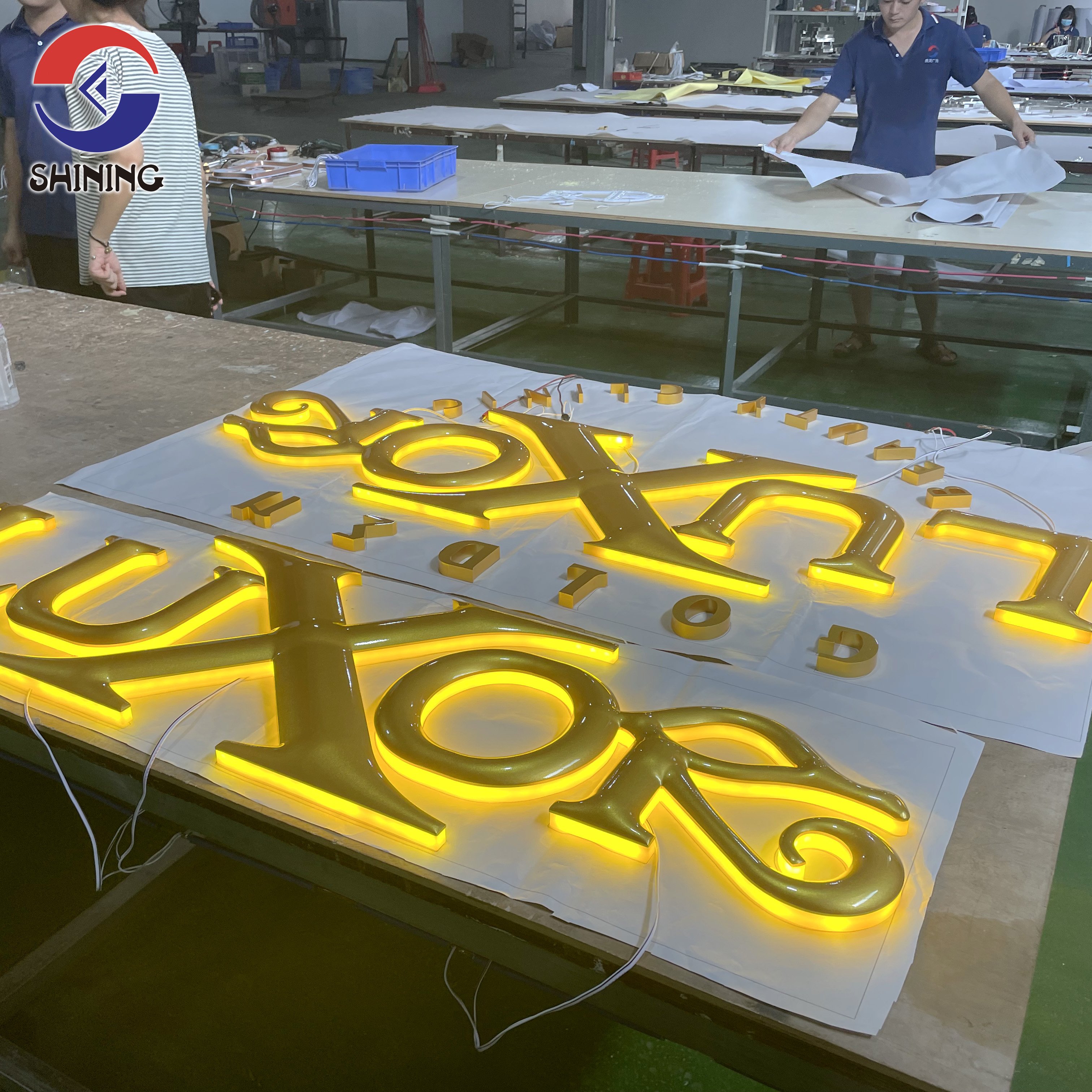 Shining Sign Channel Letters Custom Stainless Steel Painted Mirror Gold Color Back Light Letters for Company Wall Name Art