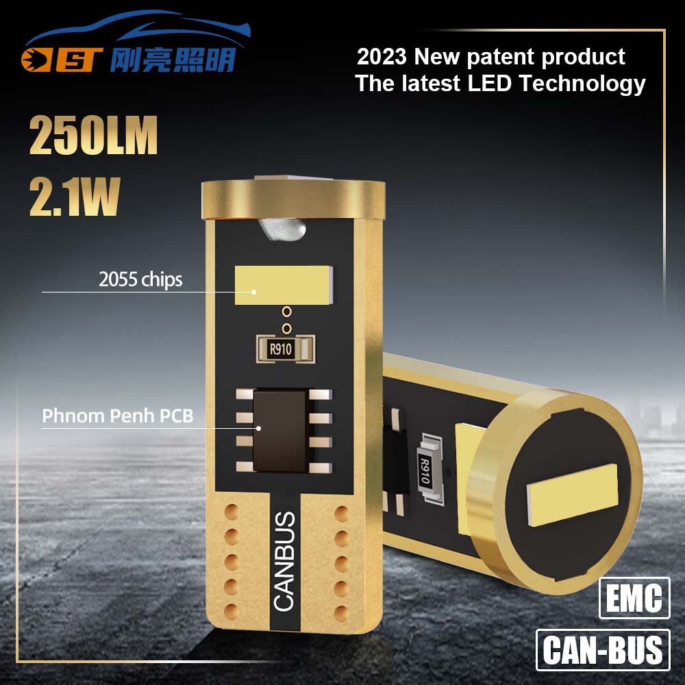 2023 New Model 2055 Chips White Color No Hyperflash 250 Lumen 2.1W T10 W5W Canbus Bulb for Car