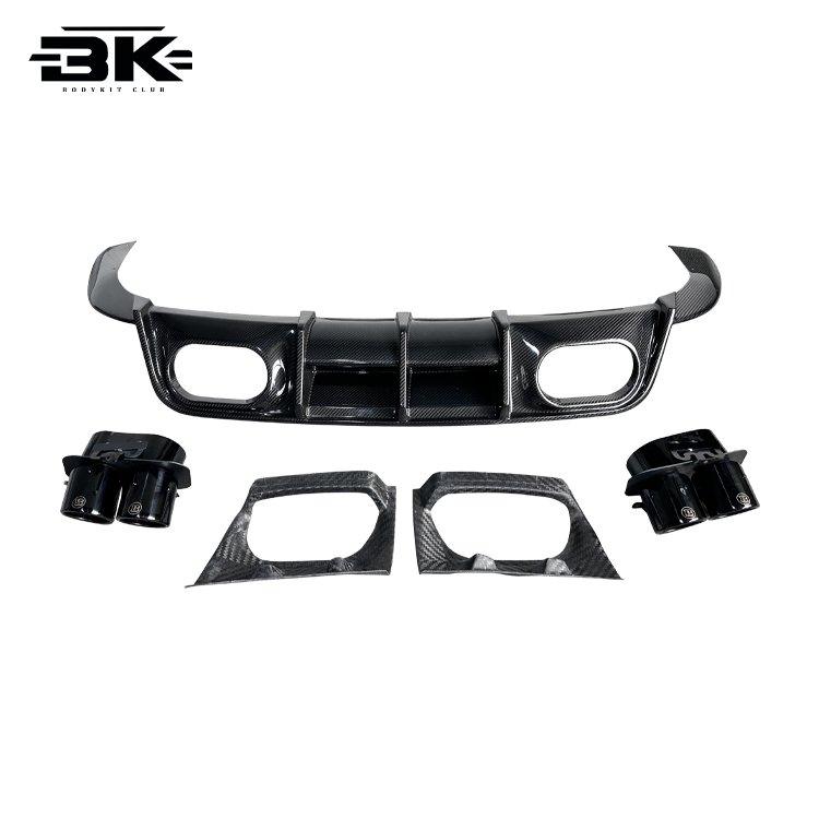 Bra-Bus Style 911 992 Turbo S Upgrade Dry Carbon Fiber Rear Diffuser with Rear Splitter Exhaust Cut-Outs for Porsche 911 992