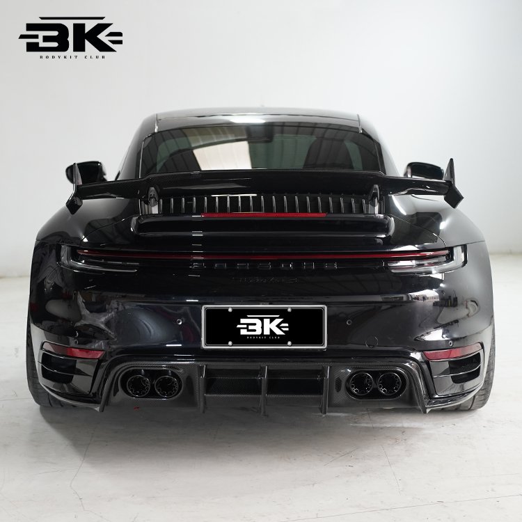 Bra-Bus Style 911 992 Turbo S Upgrade Dry Carbon Fiber Rear Diffuser with Rear Splitter Exhaust Cut-Outs for Porsche 911 992