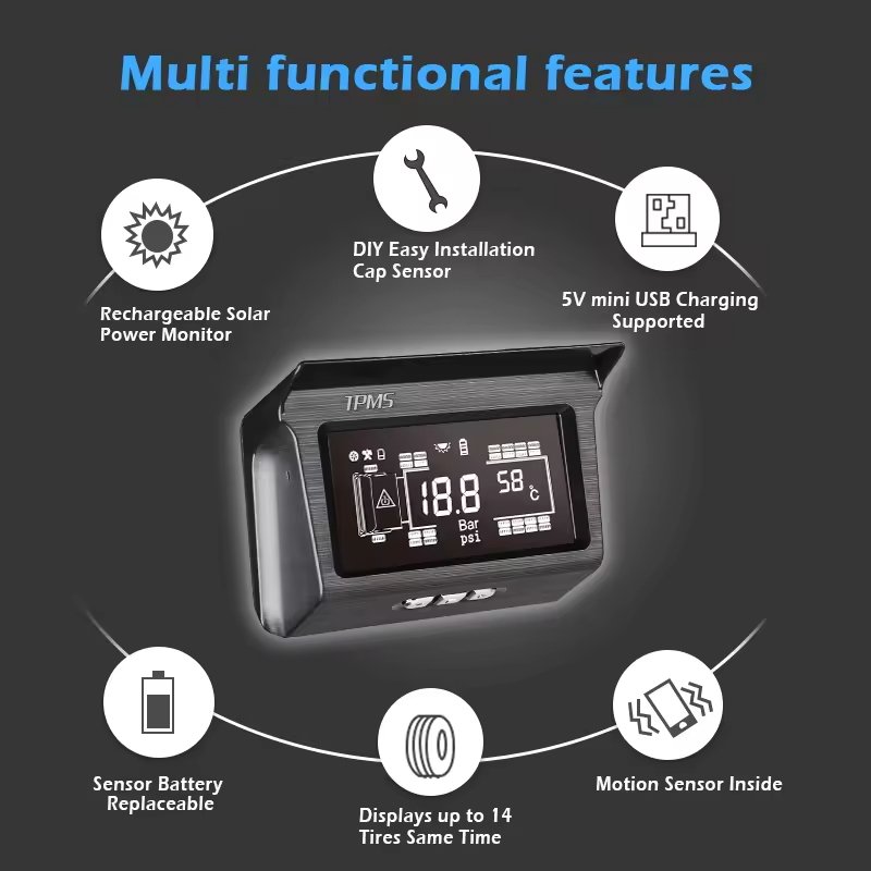 Big Truck 6 Wheel Sensor Solar Truck TPMS for Trucks Bus Wireless Tire Pressure Monitoring System Tire Press
