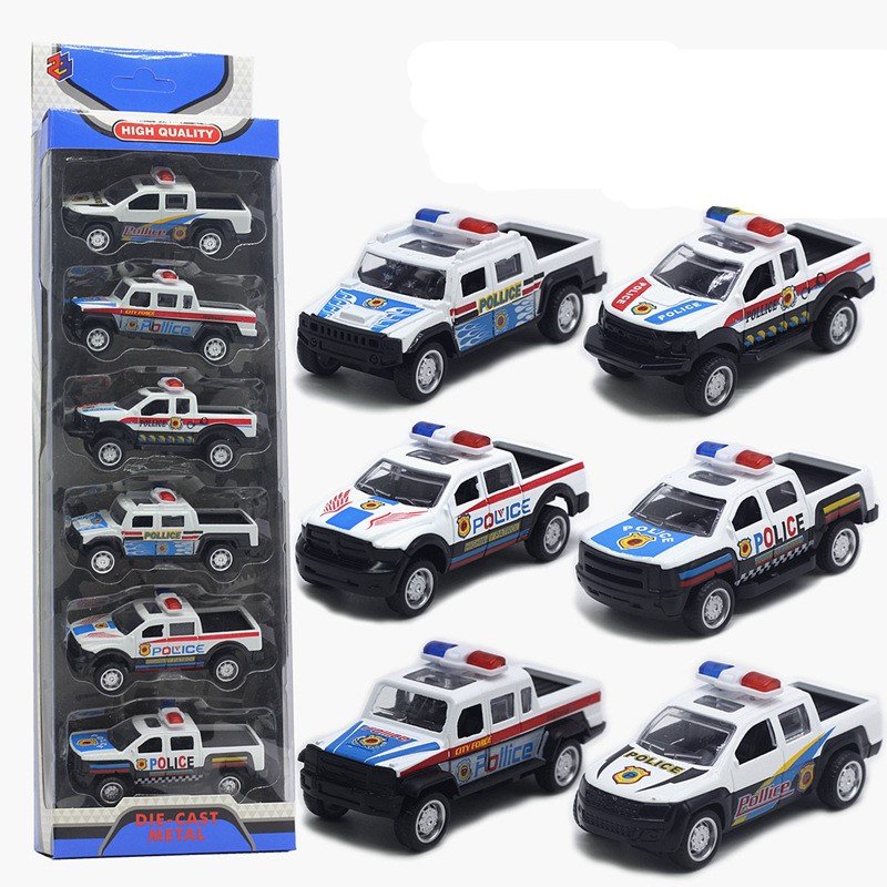 Sliding Back Alloy Metal Car Toy Set Die-casting Off-road Vehicle Fire Truck Police Car Classic Car Pickup Model