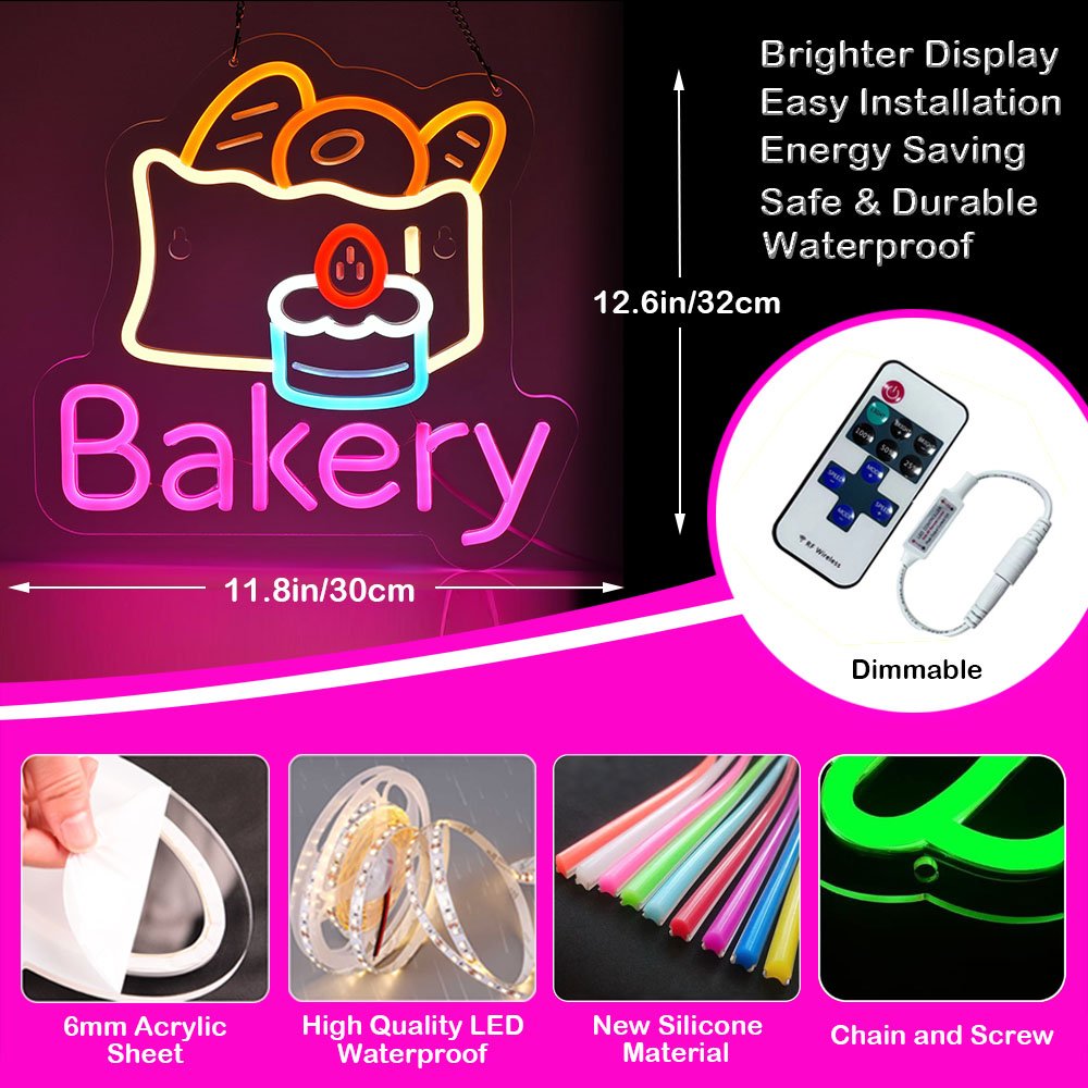Neon Sign Golden Yellow Cake Neon Sign Bakery Sweet Food Dessert Colorful Cute Neon Signs for Shop Wall Restaurant Decor