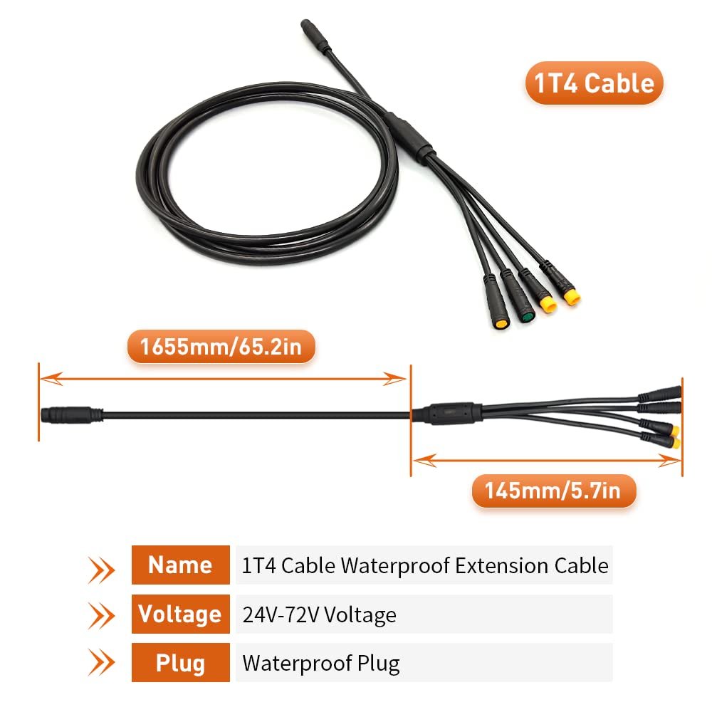 BAFANG Electric Bicycle Conversion Kits 1T4 Cable BBS BBS01 BBS02 BBSHD Mid Motor to Connect with Display Brakes Throttle