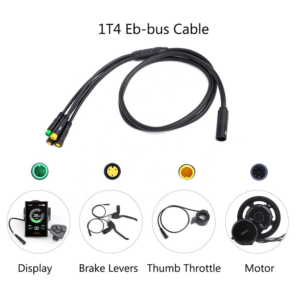 BAFANG Electric Bicycle Conversion Kits 1T4 Cable BBS BBS01 BBS02 BBSHD Mid Motor to Connect with Display Brakes Throttle