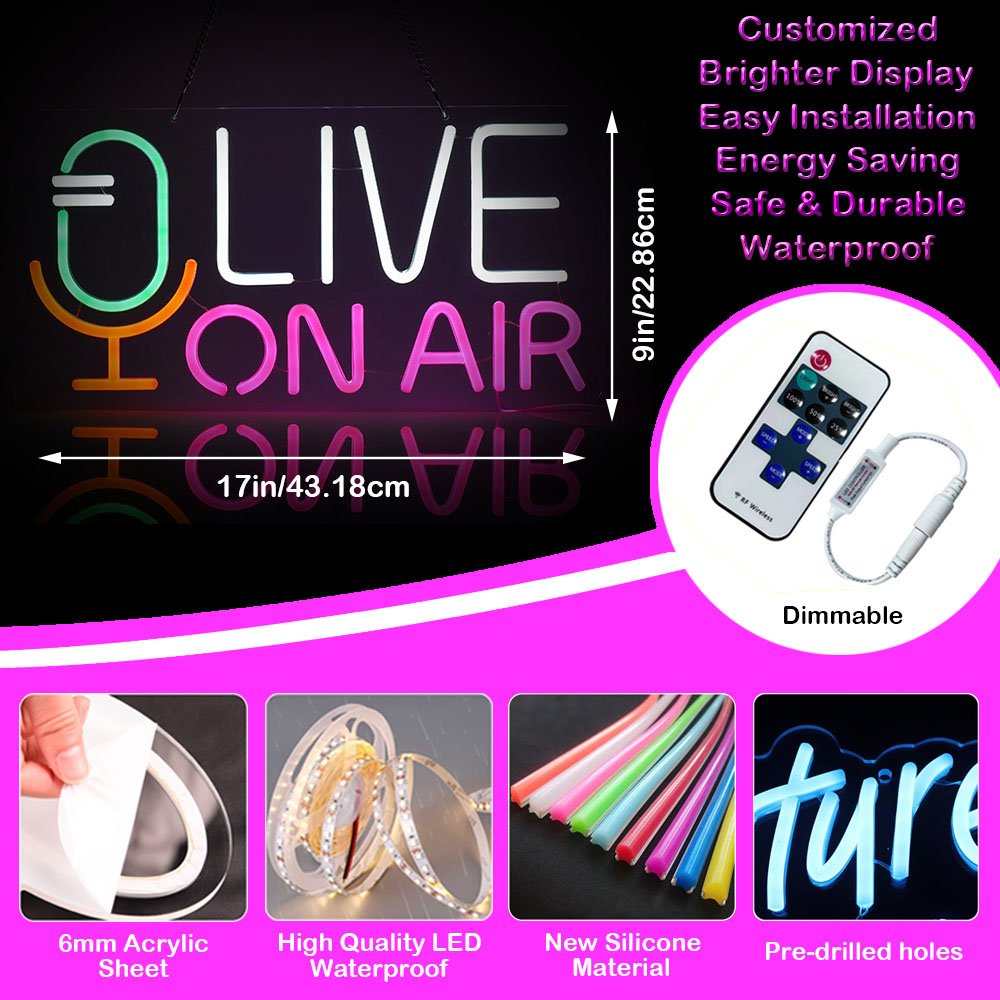 Luminous Word Waterproof LIVE on AIR Multicolor Wall Decor Live Streaming Gaming Recording Studio Neon Sign