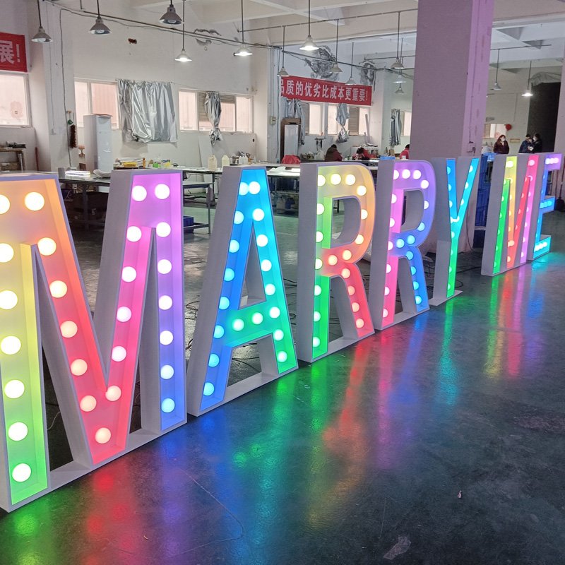 Kexian Custom 4ft 5ft Large Metal Light up Bulb Letter Baby Love Marry Me LED Marquee Letters