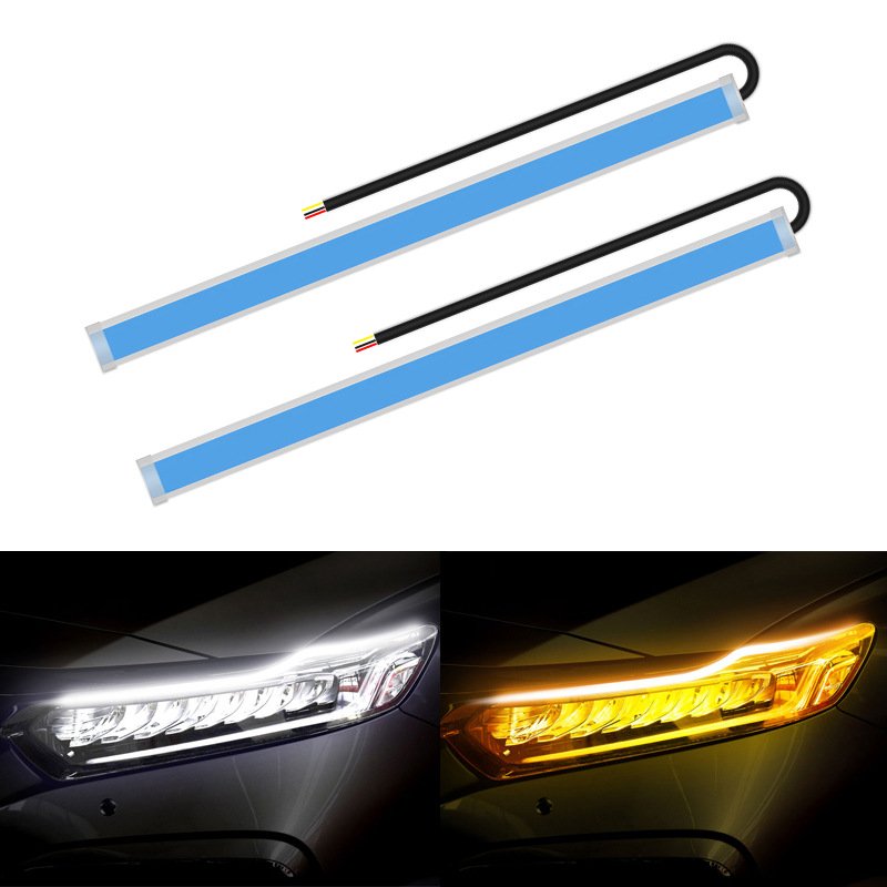 Yosovlamp New Daytime Running Light Ultra-thin Light Guide Strip 45 60cm Dual Color LED Flow Light Car Decorative Turn signal