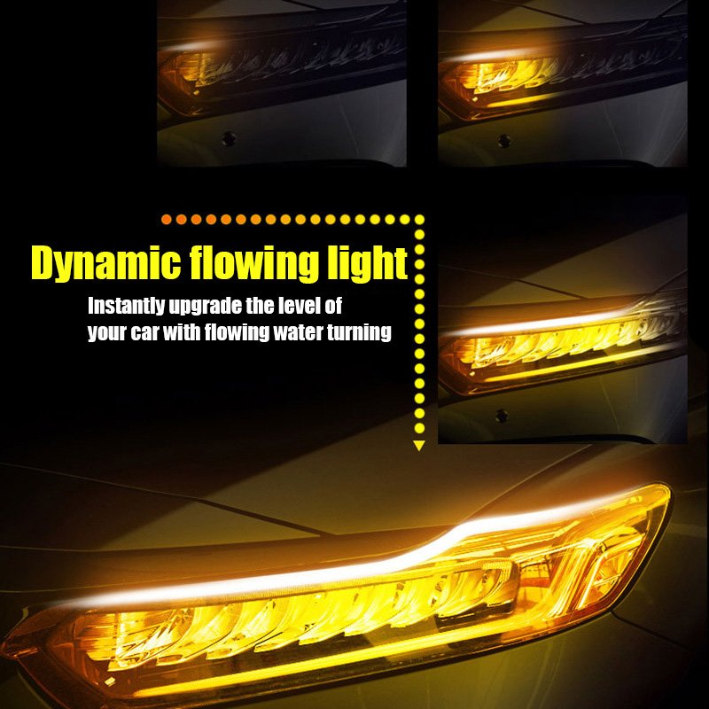 Yosovlamp New Daytime Running Light Ultra-thin Light Guide Strip 45 60cm Dual Color LED Flow Light Car Decorative Turn signal