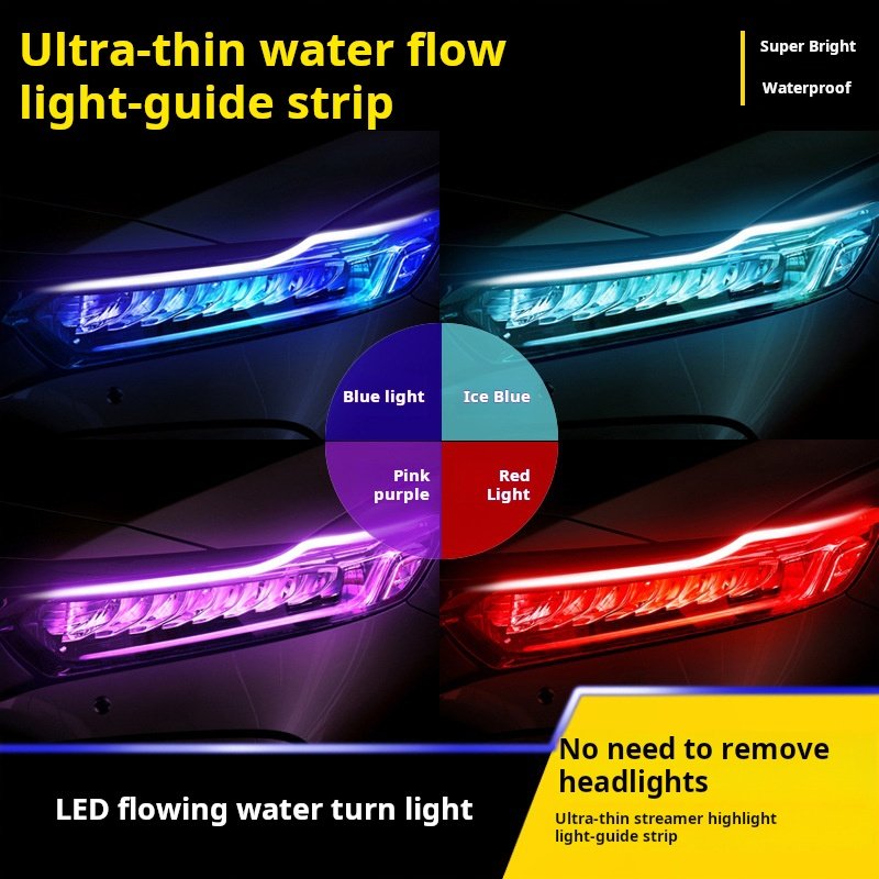 Yosovlamp New Daytime Running Light Ultra-thin Light Guide Strip 45 60cm Dual Color LED Flow Light Car Decorative Turn signal