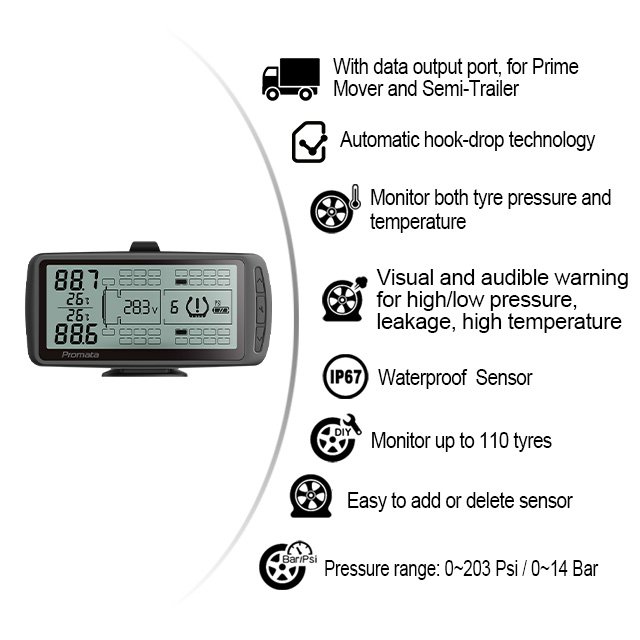 Automatic Trailer Hook Drop Recognize Tpms Truck Factory Wholesale Tyre Data Output Tpms Sensor Truck for Road-Trains
