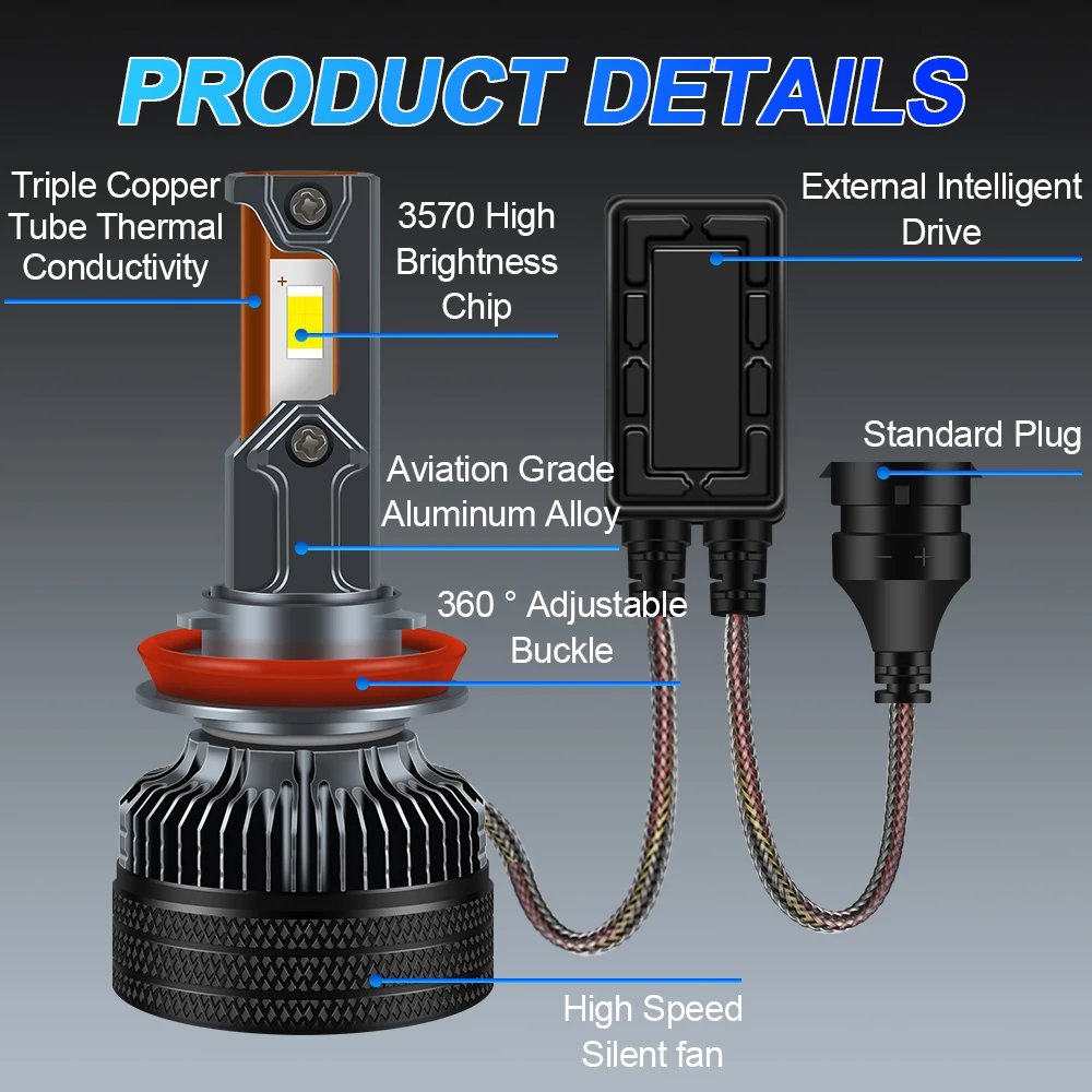 Y50 Best Selling High Power Brightest Triple Copper Tubes H4 H7 H11 9005 9012 LED Headlight Bulbs