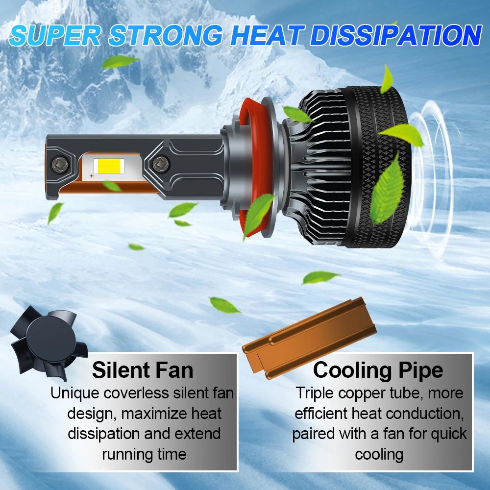 Y50 Best Selling High Power Brightest Triple Copper Tubes H4 H7 H11 9005 9012 LED Headlight Bulbs