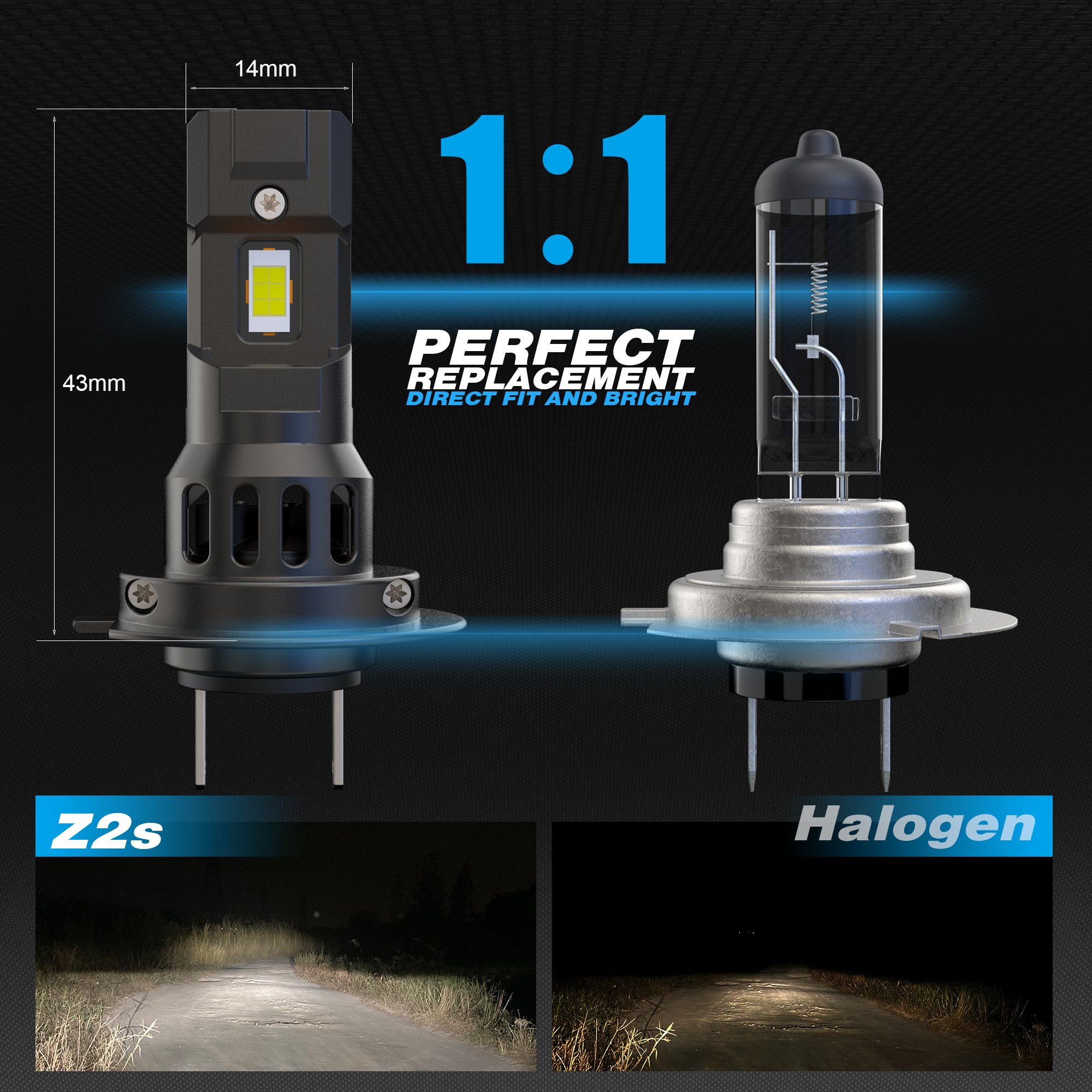New Arrival Z2S Led Headlight Bulbs 90W 10000LM H7 Led Headlight Car Light Bulb High Low Beam H7 Led Headlights