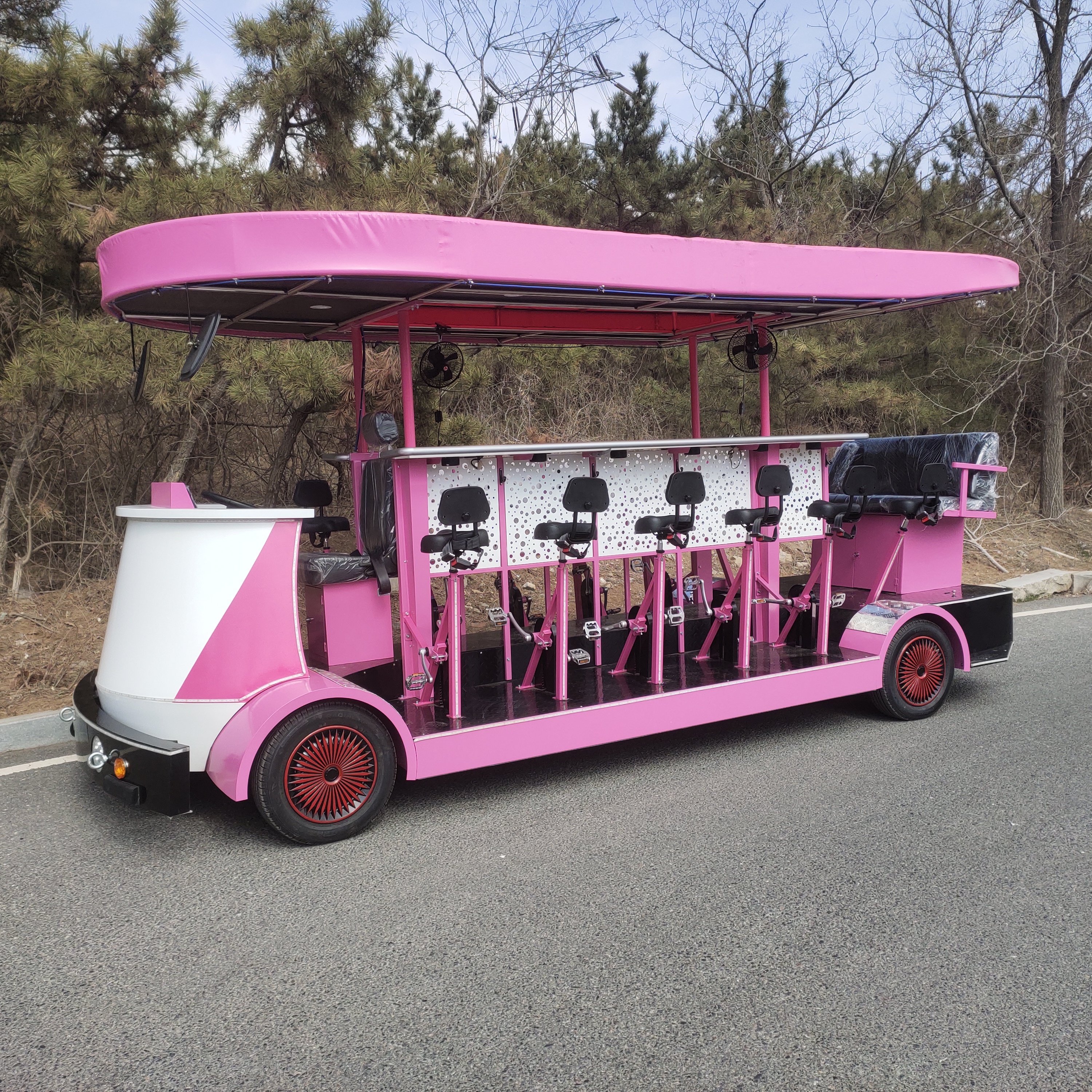 Electric Party Pedal Pub Car 16 Seats Bar Cart Mobile Sightseeing Bus 16 Bike Electric beer bike