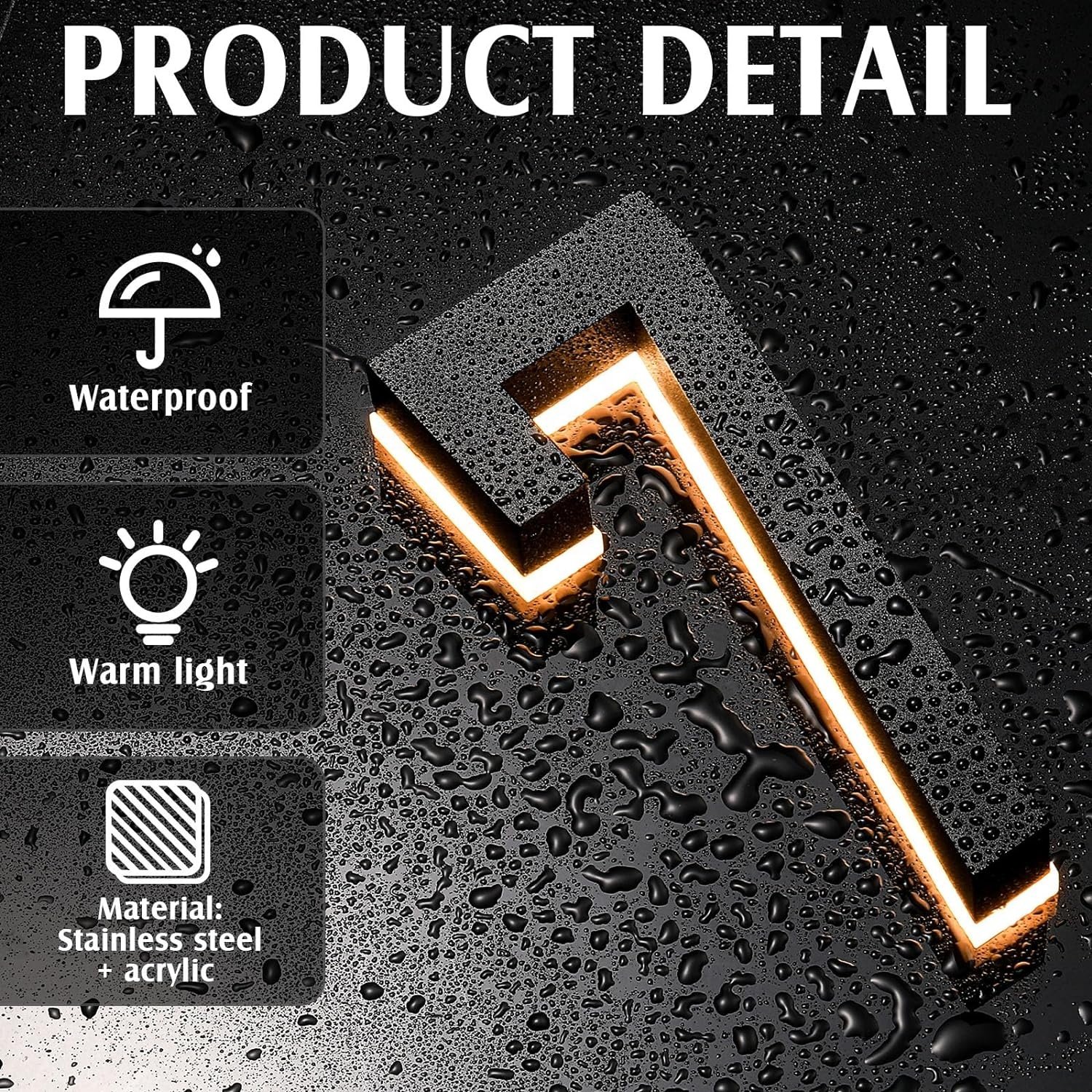 Newest 3D Solar Powered Wall Mounted Stainless Steel Solar House Number Light Letters for Home Decor and Car Advertising