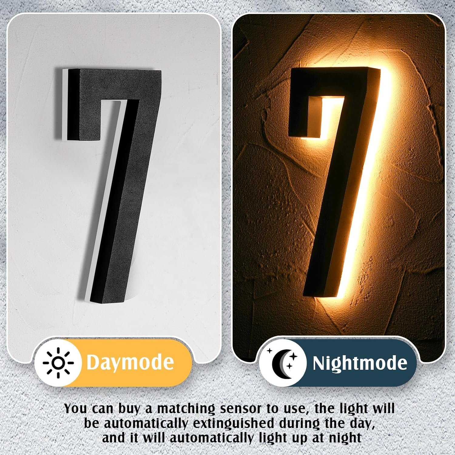 Newest 3D Solar Powered Wall Mounted Stainless Steel Solar House Number Light Letters for Home Decor and Car Advertising