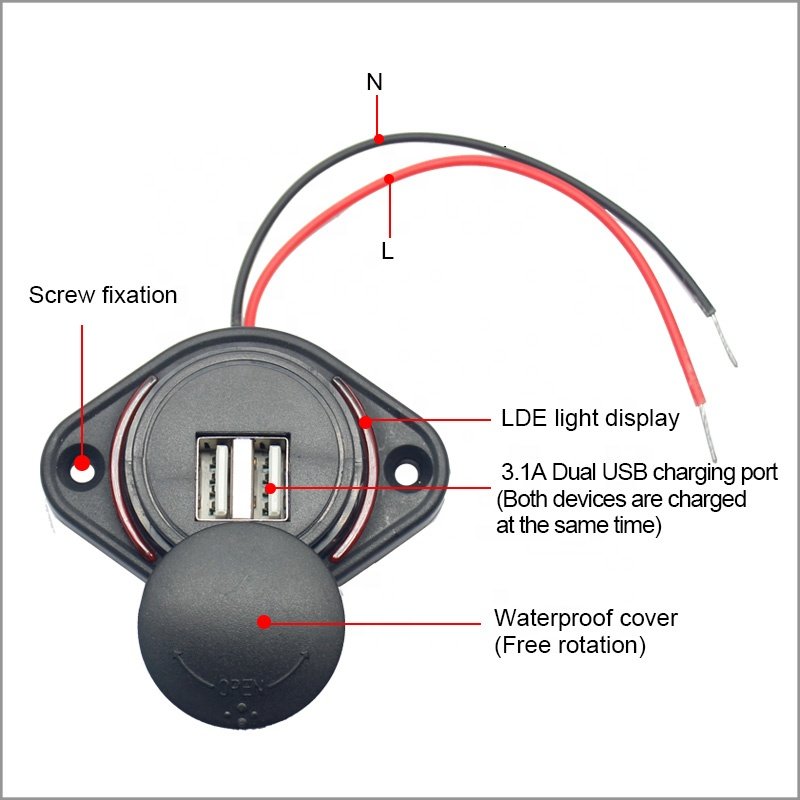 24V 3.1A Flat Surface Panel Mount Car Seat Dual USB Bus Charger Socket