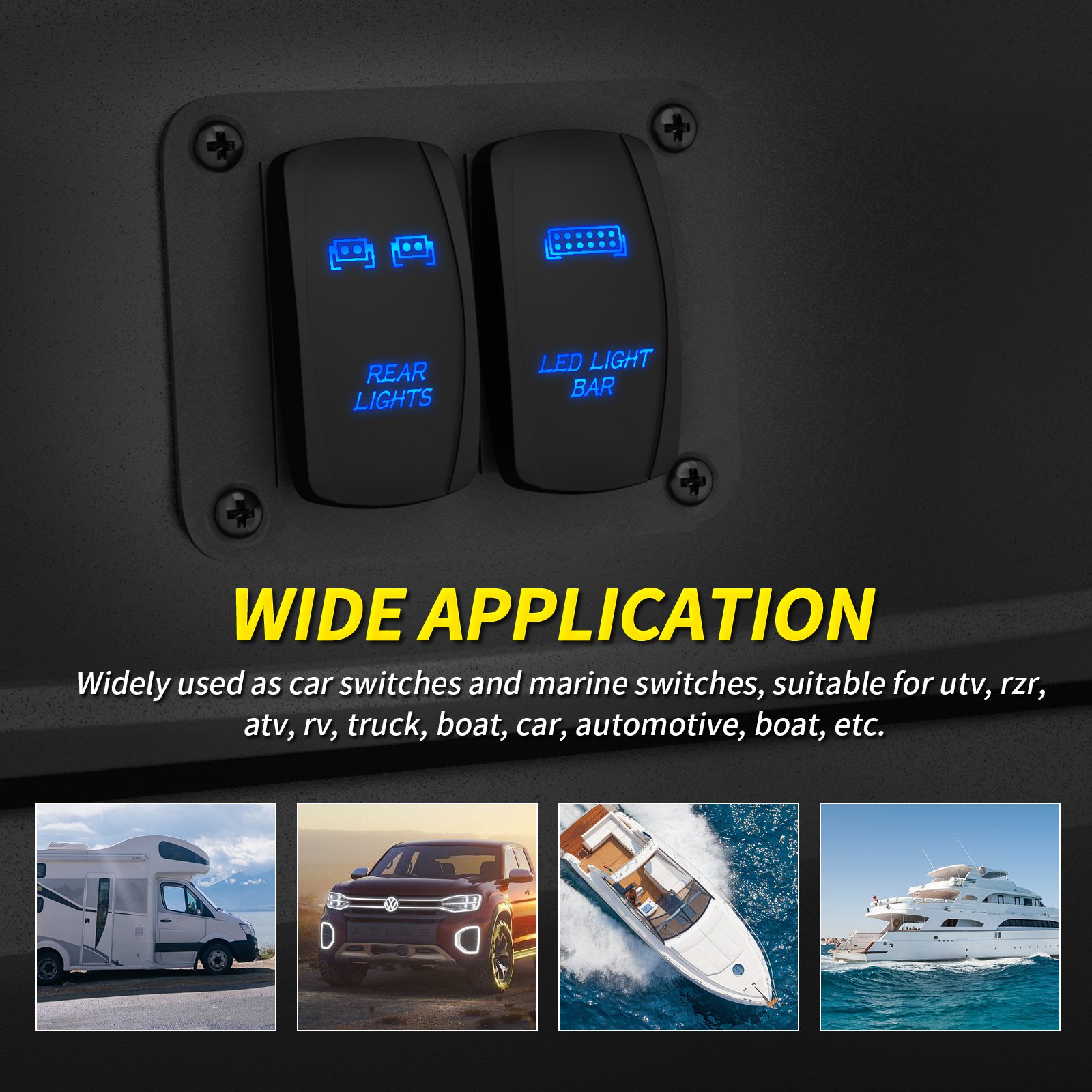 IP65 Waterproof Rocker Switch Dual LED Auto Switch 20A 12VDC 10A 24VDC; SPST 5PIN ON-OFF Blue LED Light Bar 5PIN Rocker Switch