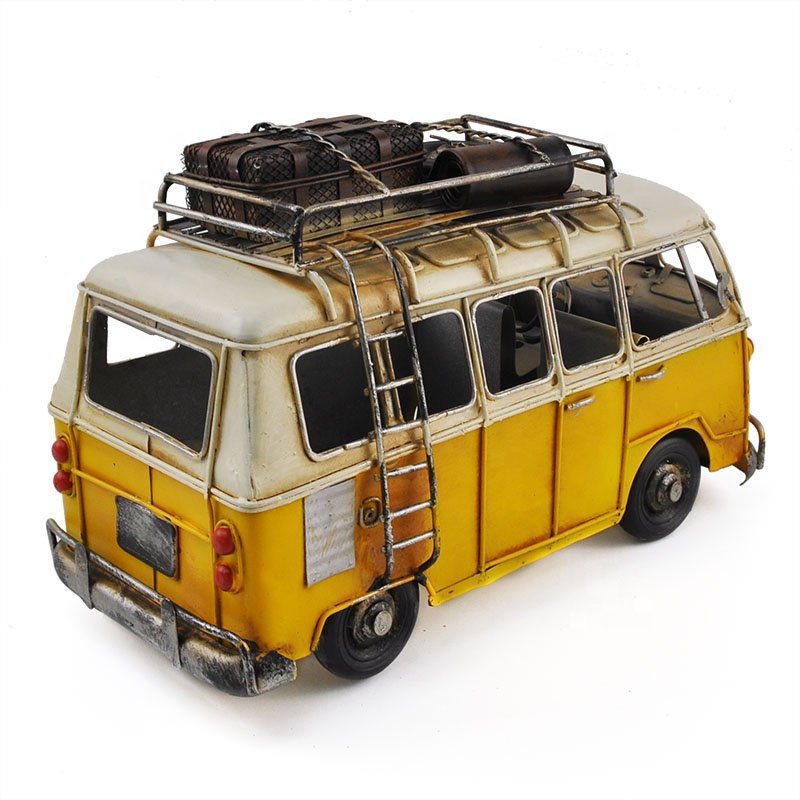 Retro Yellow Bus Model Handmade Metal Creative Home Accessories Children Photography Iron Ornaments Vintage Souvenirs Bus