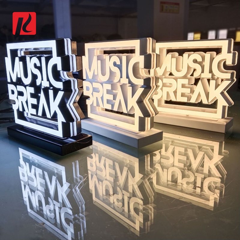 Kexian Custom Desk Lighting Table Top Sign LED Acrylic Letter Indoor Desk Top Company Logo Led Table Signage