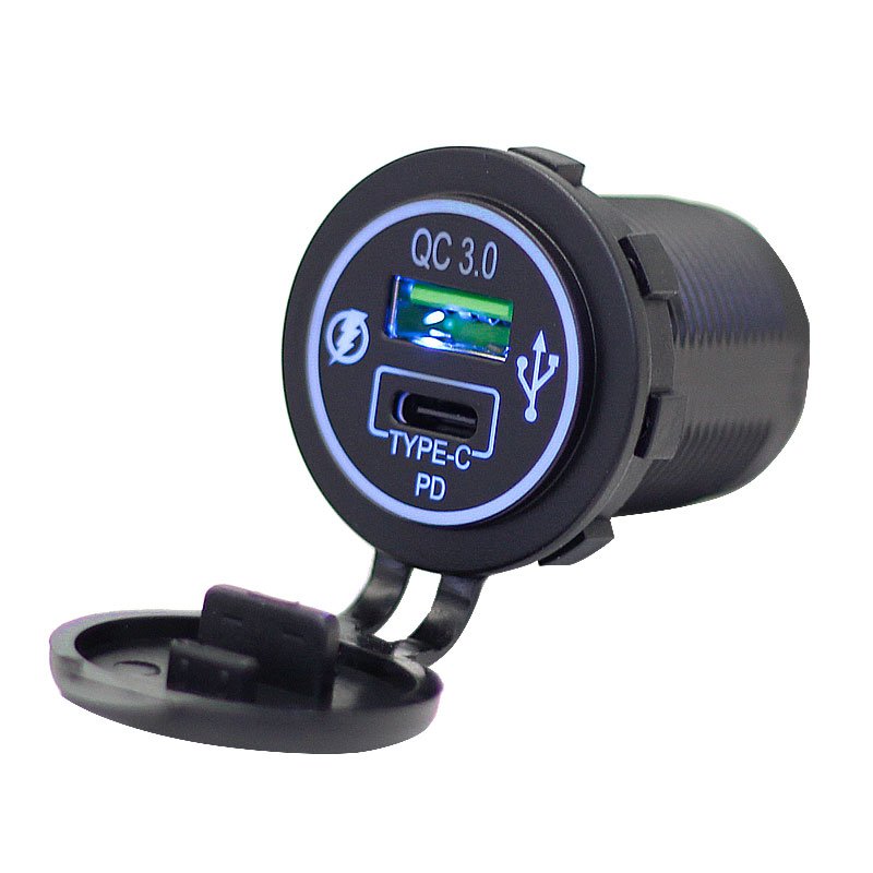 12V/24V Dual Port Car Charger with QC3.0 & 20W PD USB-C, Fast Charging, Universal Bus Socket for Cars, Trucks, Vehicles