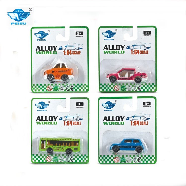 Wholesale 1:64 Cartoon Style Die Cast Metal Toy Car for Kids Toy Pickup Trucks Taxi Bus Diecast Model Car