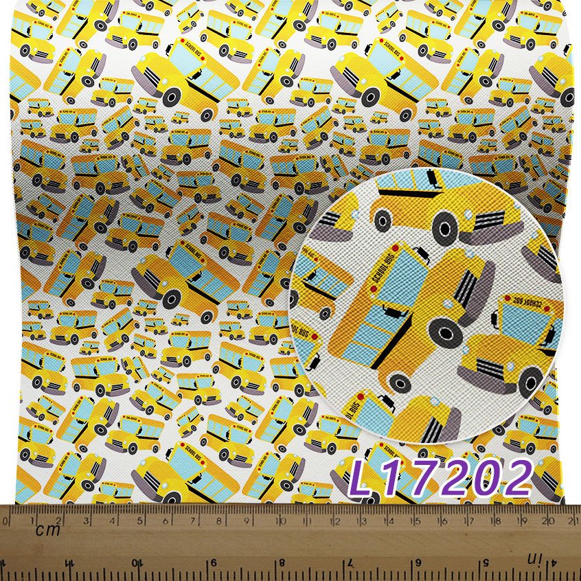 136Cm*30Cm Professional Custom Cartoon Bus Pattern Faux Synthetic Leather Fabric for Sewing Bow