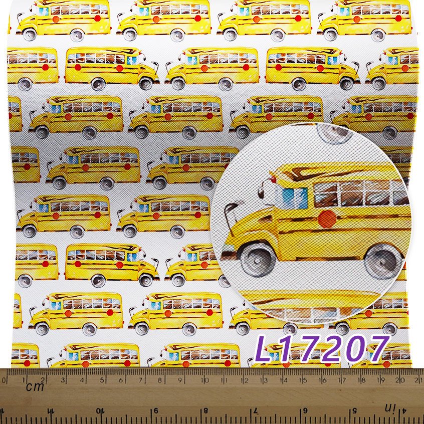 136Cm*30Cm Professional Custom Cartoon Bus Pattern Faux Synthetic Leather Fabric for Sewing Bow