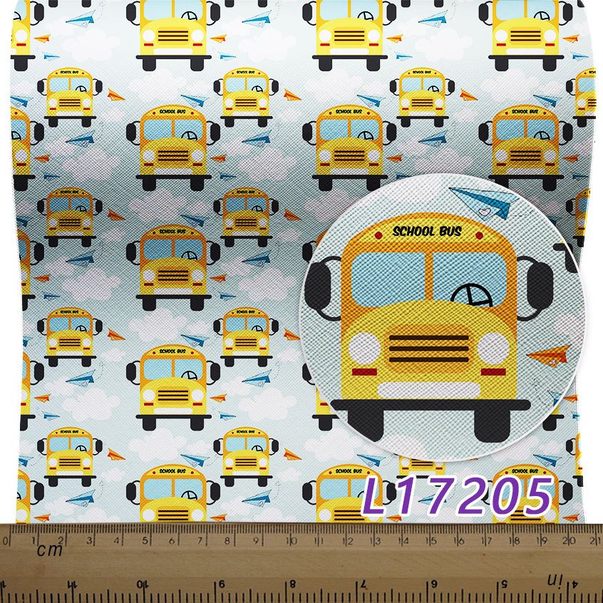 136Cm*30Cm Professional Custom Cartoon Bus Pattern Faux Synthetic Leather Fabric for Sewing Bow