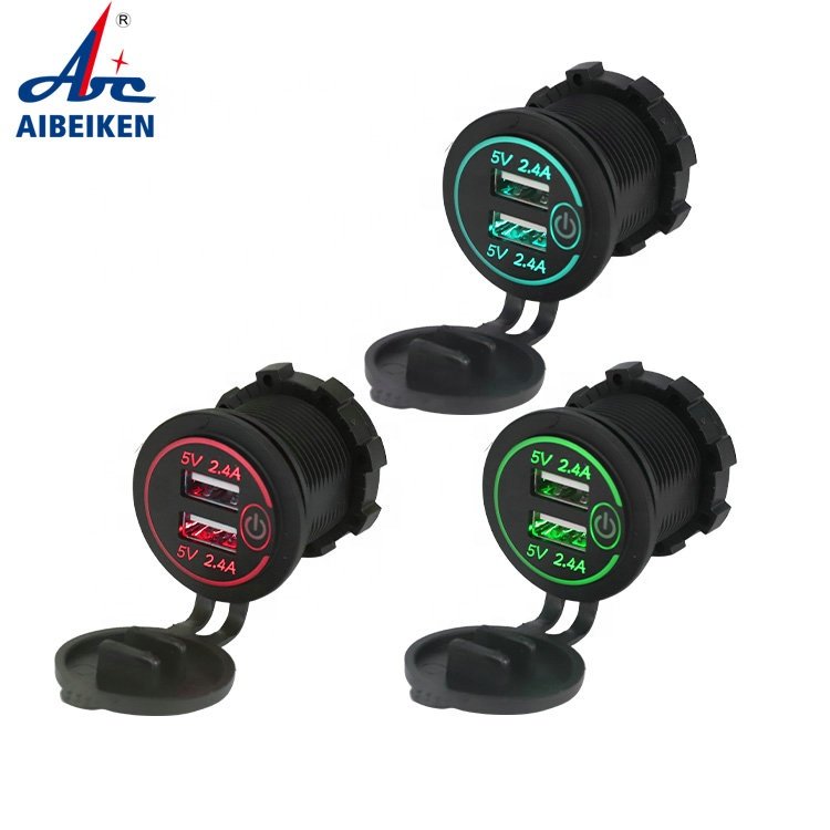 12V 4.2A LED Light Dual Port Touching USB Car Charger Socket for Car Boat Marine Mobile Phone