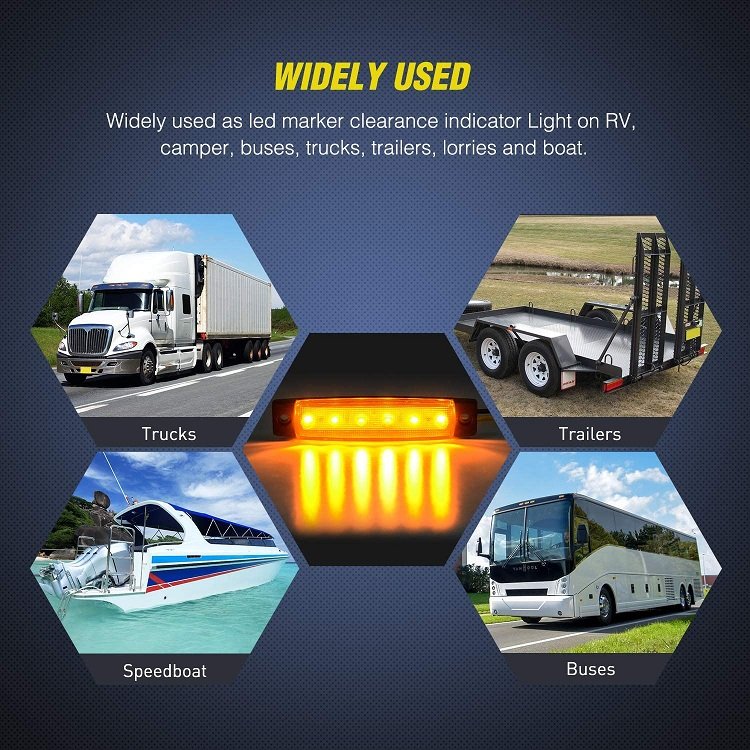 2 Years Warranty 12V24V 6 Amber Indicator Rear Side Truck Trailer RV Cab Boat Bus Lorry LED Marker Clearance Light