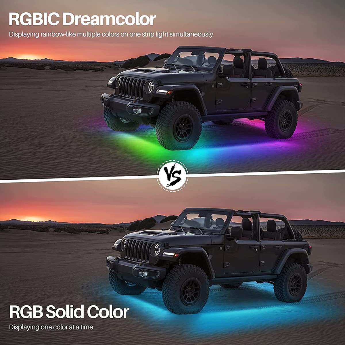 High Quality IP68 Waterproof Low Glow Car Underglow RGB LED Car Under Glow 6pcs Chasing Underglow Light Kit for Car SUV Truck
