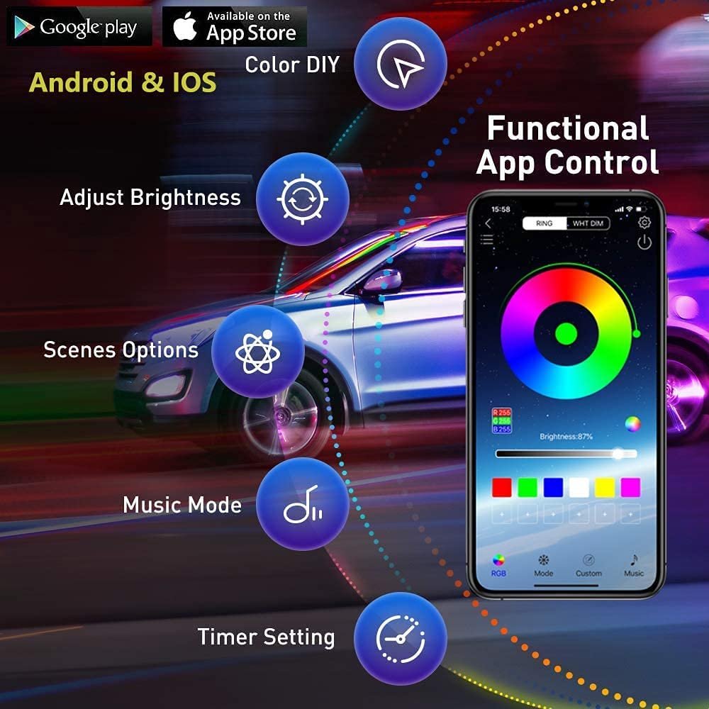 High Quality IP68 Waterproof Low Glow Car Underglow RGB LED Car Under Glow 6pcs Chasing Underglow Light Kit for Car SUV Truck